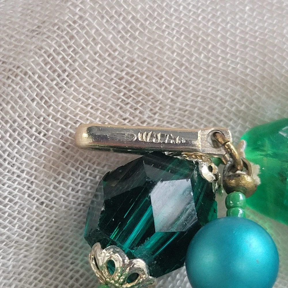 Vintage‎ Japan Beaded Necklace Women  Emerald Green Art Glass Composition MCM